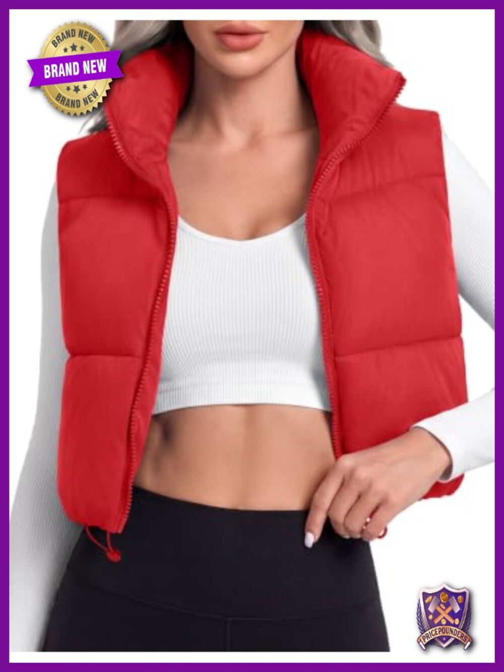 Womens Cropped Quilted Puffer Vest Sleeveless Zip Up Warm